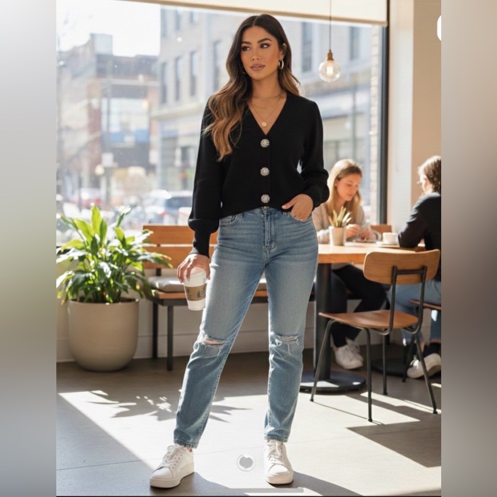 Express Black Cardigan with Silver Buttons